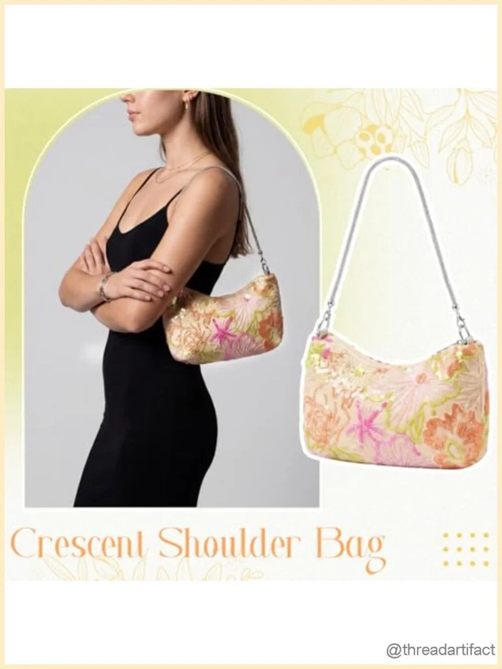 Floral Beaded Sequin Embroidered Shoulder Evening Bridal Purse Top Handle